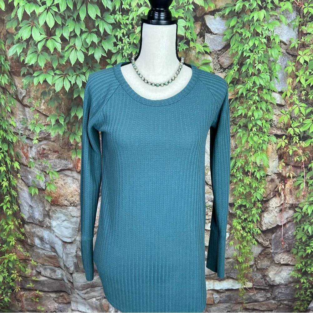 CHASER Green Waffle Weave Button Cuff Bohemian Thermal Shirt, S - Picture 2 of 11